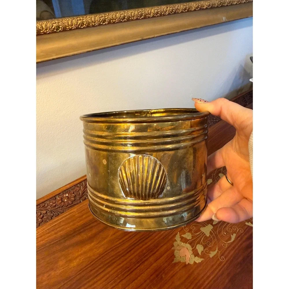 Vintage‎ Brass Shell Planter | Coastal Cachepot, Desk Organizer